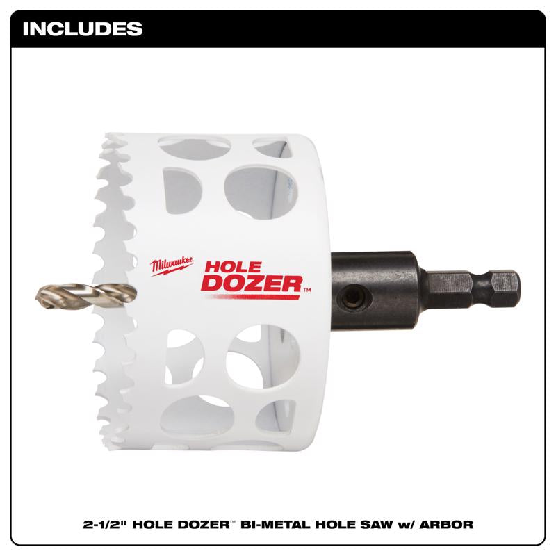 Milwaukee Hole Dozer 2-1/2 in. Bi-Metal 3.5 in. L X 3/8 in. D Hole Saw with Arbor and Pilot Bit