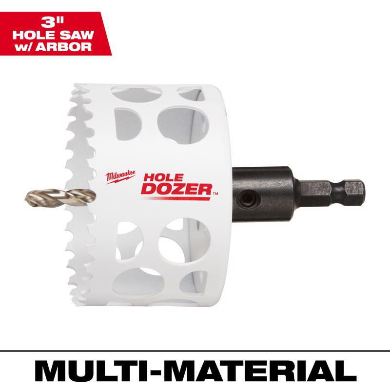 Milwaukee Hole Dozer 3 in. Bi-Metal 3.5 in. L X 1/4 in. D Hole Saw with Arbor and Pilot Bit