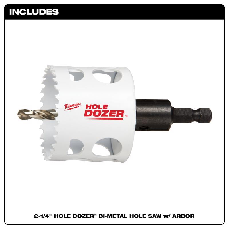 Milwaukee Hole Dozer 2-1/4 in. Bi-Metal 3.5 in. L X 3/8 in. D Hole Saw with Arbor and Pilot Bit