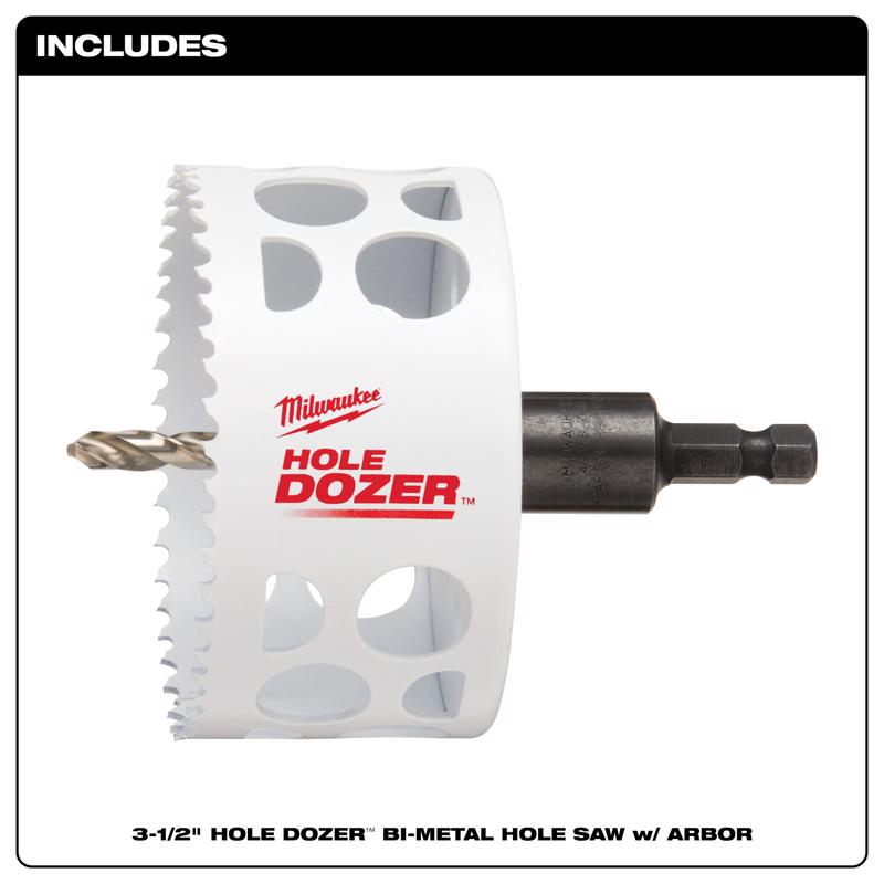 Milwaukee Hole Dozer 3-1/2 in. Bi-Metal 3.5 in. L X 3/8 in. D Hole Saw with Arbor and Pilot Bit