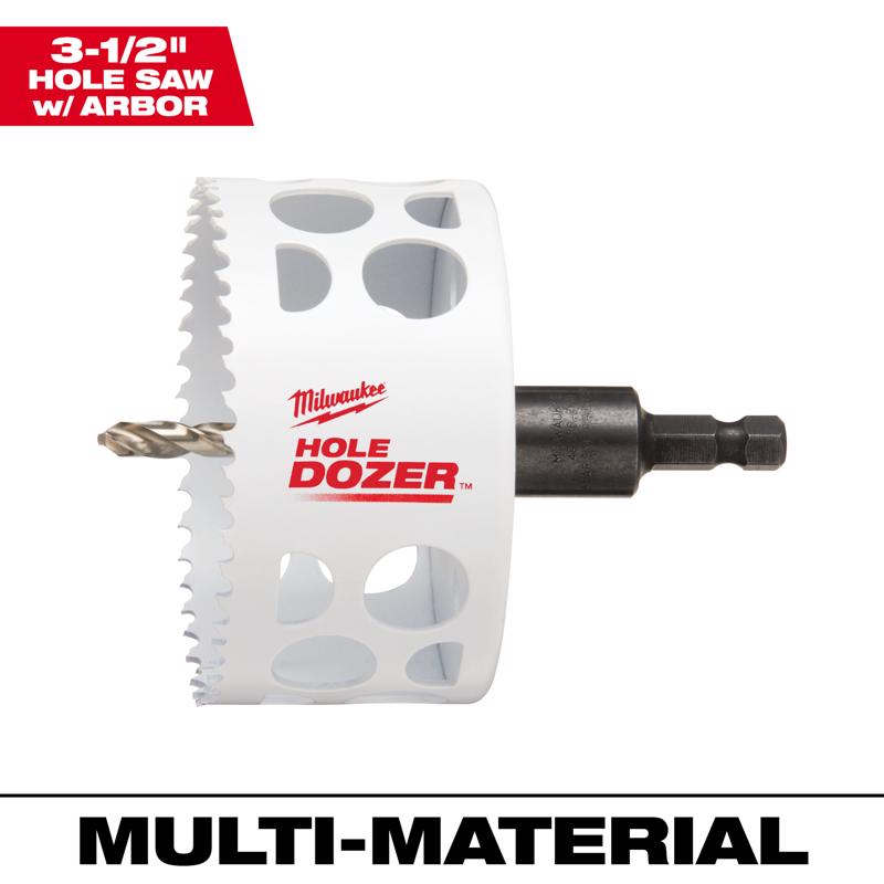 Milwaukee Hole Dozer 3-1/2 in. Bi-Metal 3.5 in. L X 3/8 in. D Hole Saw with Arbor and Pilot Bit