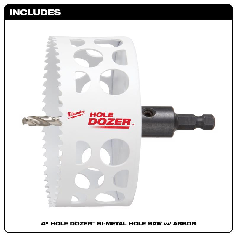 Milwaukee Hole Dozer 4 in. Bi-Metal 2 in. L X 3/8 in. D Hole Saw with Arbor and Pilot Bit