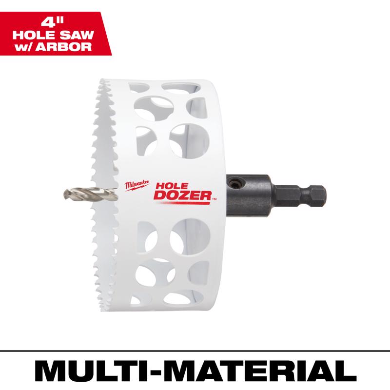 Milwaukee Hole Dozer 4 in. Bi-Metal 2 in. L X 3/8 in. D Hole Saw with Arbor and Pilot Bit