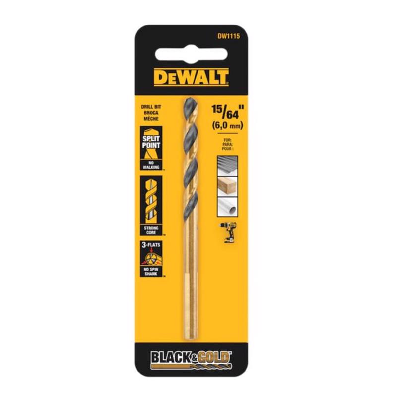 DeWalt Black & Gold 15/64 in. X 3.88 in. L High Speed Steel Drill Bit 3-Flat Shank