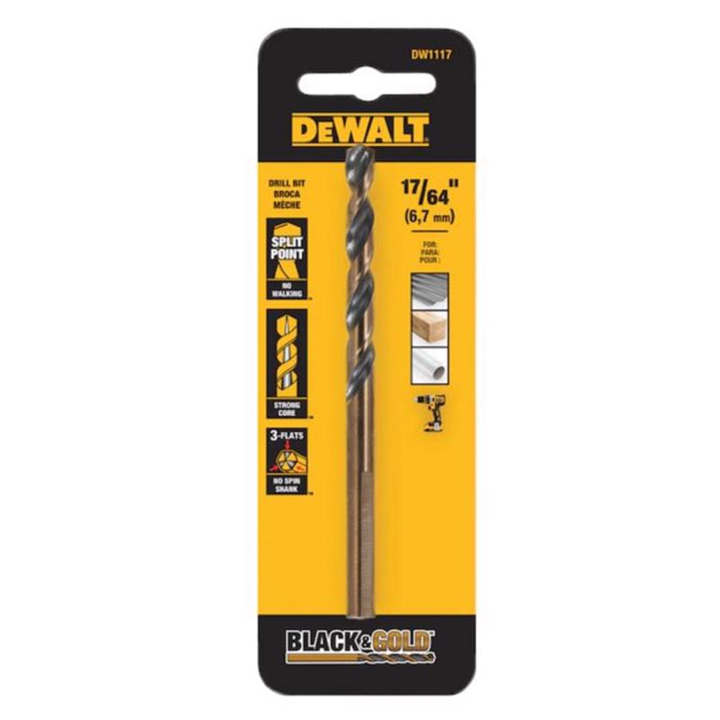 DeWalt Black & Gold 17/64 in. X 4-3/16 in. L High Speed Steel Drill Bit 3-Flat Shank
