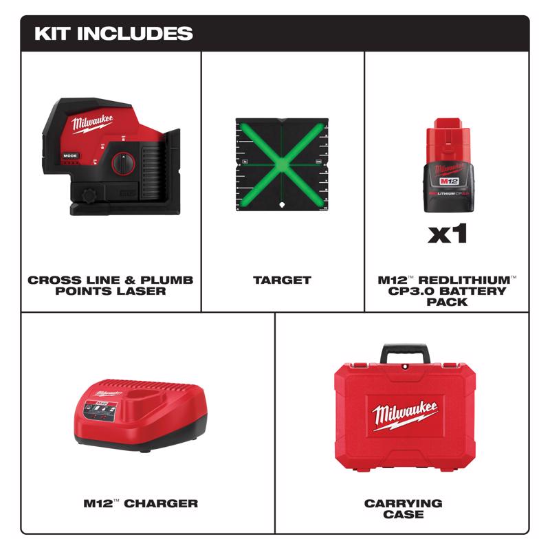 Milwaukee M12 2 beam Self Leveling Cross-Line Laser Kit 165 ft.