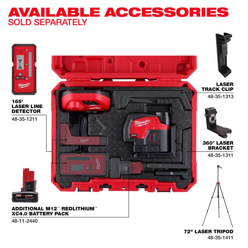 Milwaukee M12 2 beam Self Leveling Cross-Line Laser Kit 165 ft.