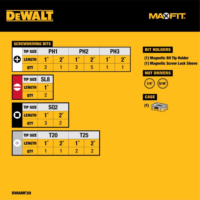 DeWalt Maxfit Screwdriver Bit Set 30 pc