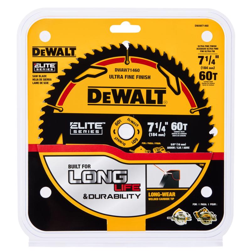 DeWalt Elite Series 7-1/4 in. D X 5/8 in. Tungsten Carbide Tipped Circular Saw Blade 60 teeth