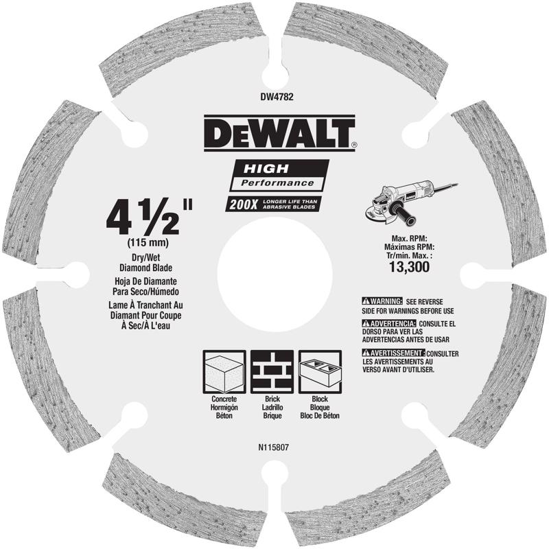 DeWalt HP 4-1/2 in. D X 7/8 in. Diamond Segmented Rim Diamond Saw Blade