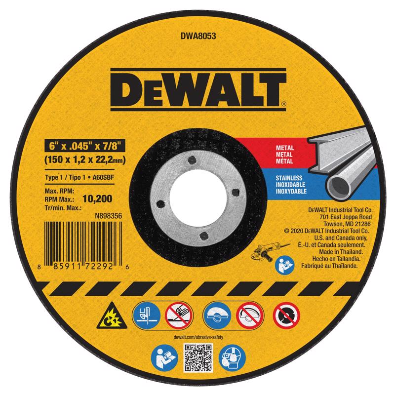 DeWalt 6 in. D X 7/8 in. Aluminum Oxide Cutting Wheel