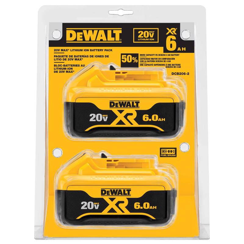 DeWalt 20V MAX DCB206-2 6 Ah Lithium-Ion Battery Combo Pack 2 pc