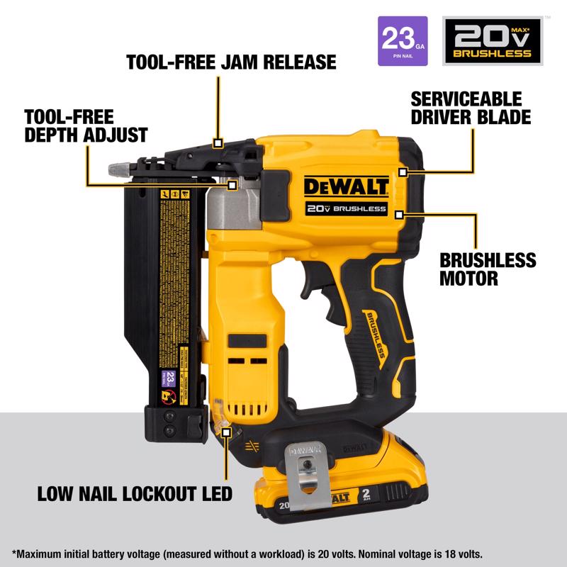 DeWalt 20V MAX ATOMIC 23 Ga. Cordless Compact Pin Nailer Kit (Battery & Charger) 20 V
