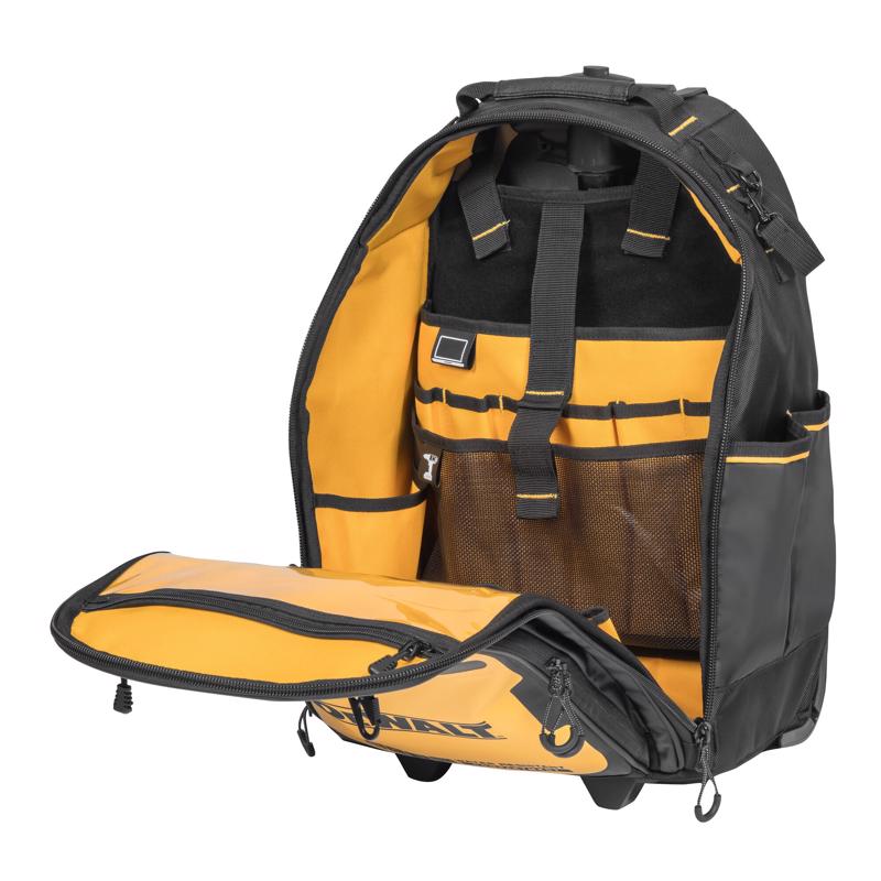 DeWalt Polyester/Tarpaulin Pro Backpack on Wheels Tool Bag 46 pocket Black/Yellow