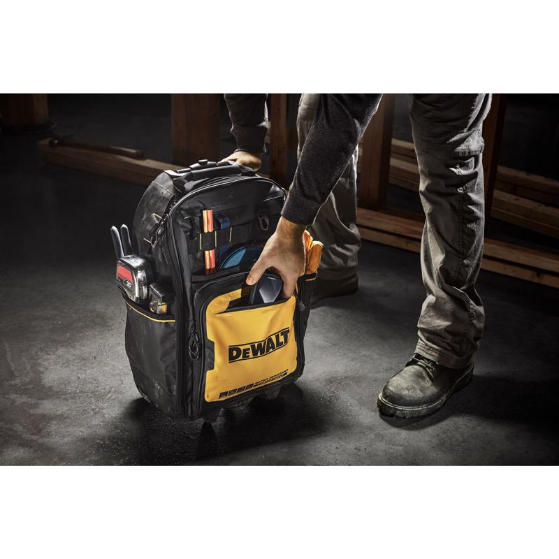 DeWalt Polyester/Tarpaulin Pro Backpack on Wheels Tool Bag 46 pocket Black/Yellow