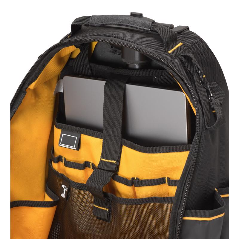 DeWalt Polyester/Tarpaulin Pro Backpack on Wheels Tool Bag 46 pocket Black/Yellow