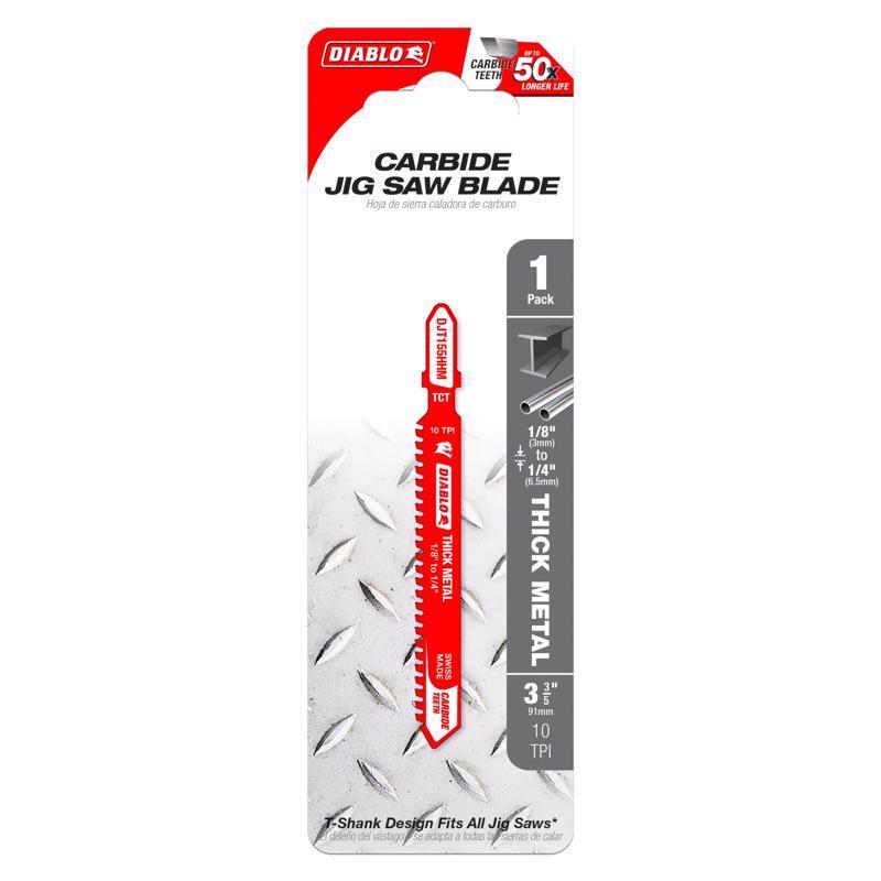 Diablo 3-3/5 in. Carbide T-Shank Thick Metal Jig Saw Blade 10 TPI 1 blade