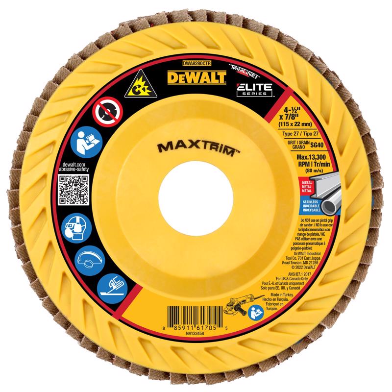 DeWalt MaxTrim 4-1/2 in. D X 7/8 in. Ceramic Trim Flap Disc 40 Grit