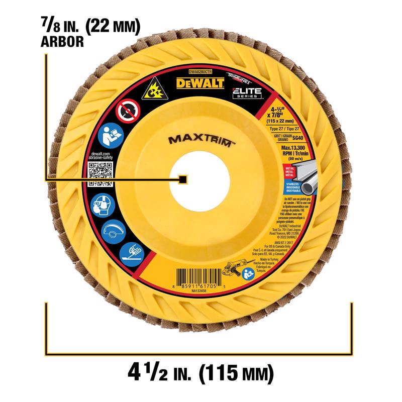 DeWalt MaxTrim 4-1/2 in. D X 7/8 in. Ceramic Trim Flap Disc 40 Grit