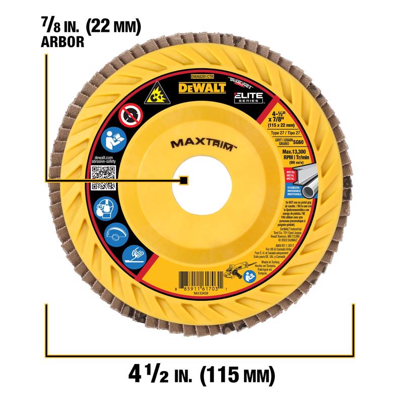 DeWalt MaxTrim 4-1/2 in. D X 7/8 in. Ceramic Trim Flap Disc 60 Grit