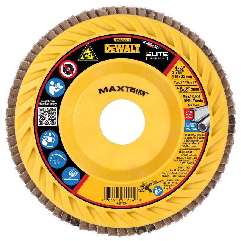 DeWalt MaxTrim 4-1/2 in. D X 7/8 in. Ceramic Trim Flap Disc 80 Grit