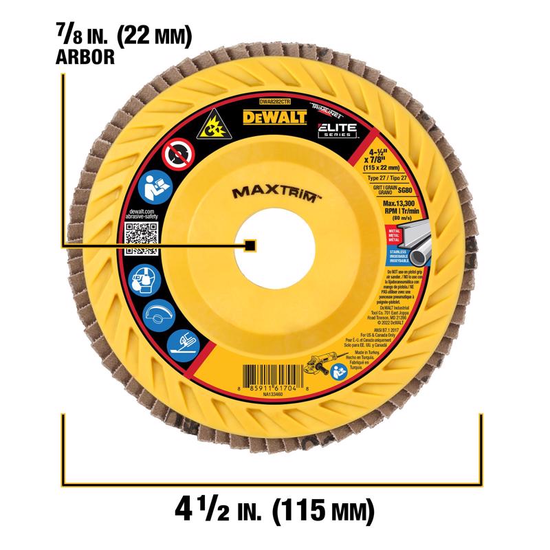 DeWalt MaxTrim 4-1/2 in. D X 7/8 in. Ceramic Trim Flap Disc 80 Grit