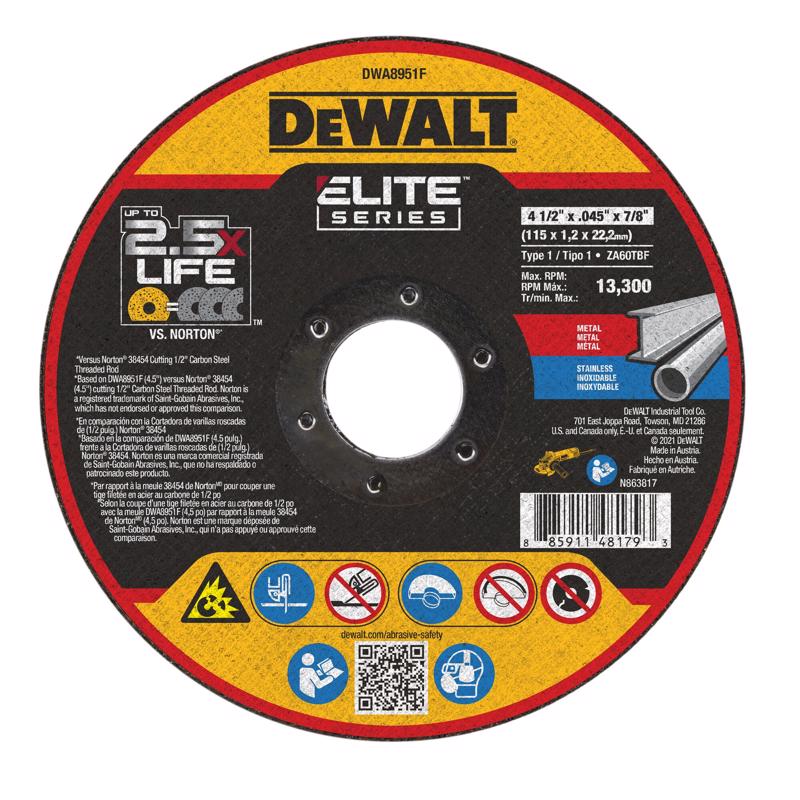DeWalt Elite Series 4-1/2 in. D X 7/8 in. Ceramic Cutting Wheel