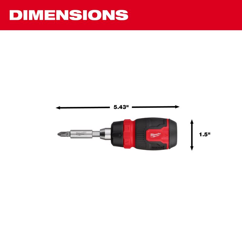 Milwaukee Hex Shank 8-in-1 Ratcheting Compact Multi-Bit Screwdriver 5.43 in.