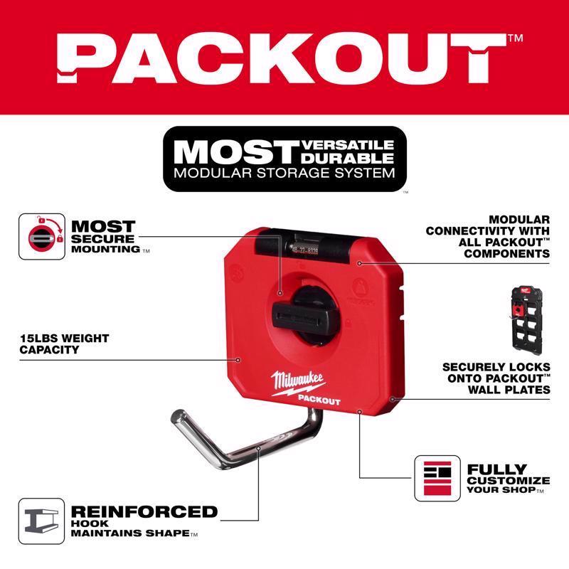 Milwaukee Packout Shop Storage Small Black/Red Plastic 4 in. L Straight Hook 15 lb