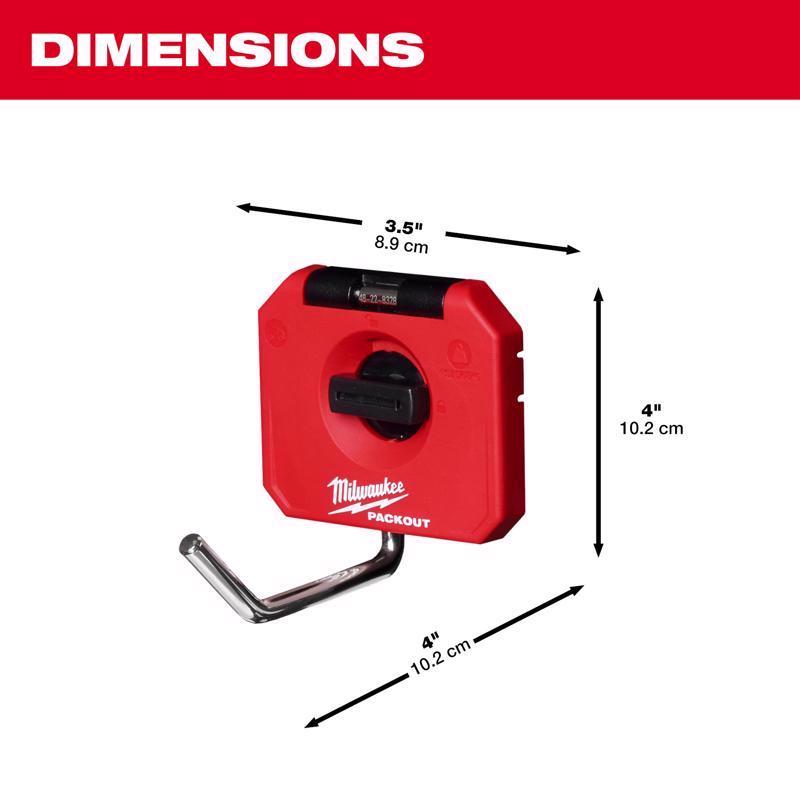 Milwaukee Packout Shop Storage Small Black/Red Plastic 4 in. L Straight Hook 15 lb