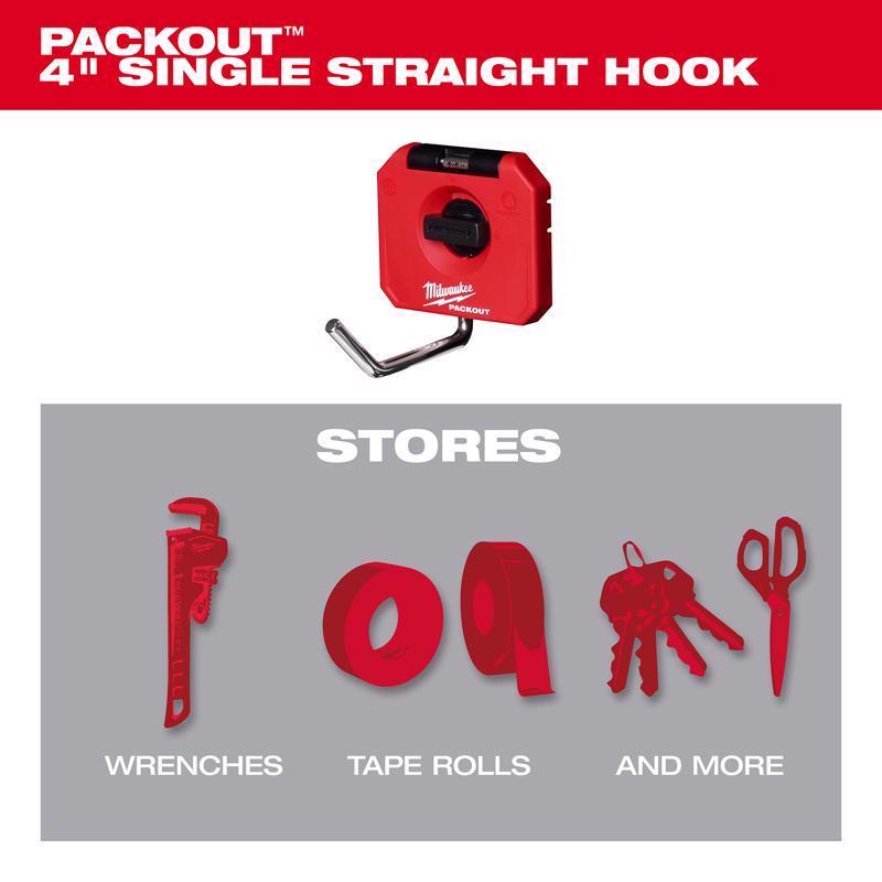 Milwaukee Packout Shop Storage Small Black/Red Plastic 4 in. L Straight Hook 15 lb