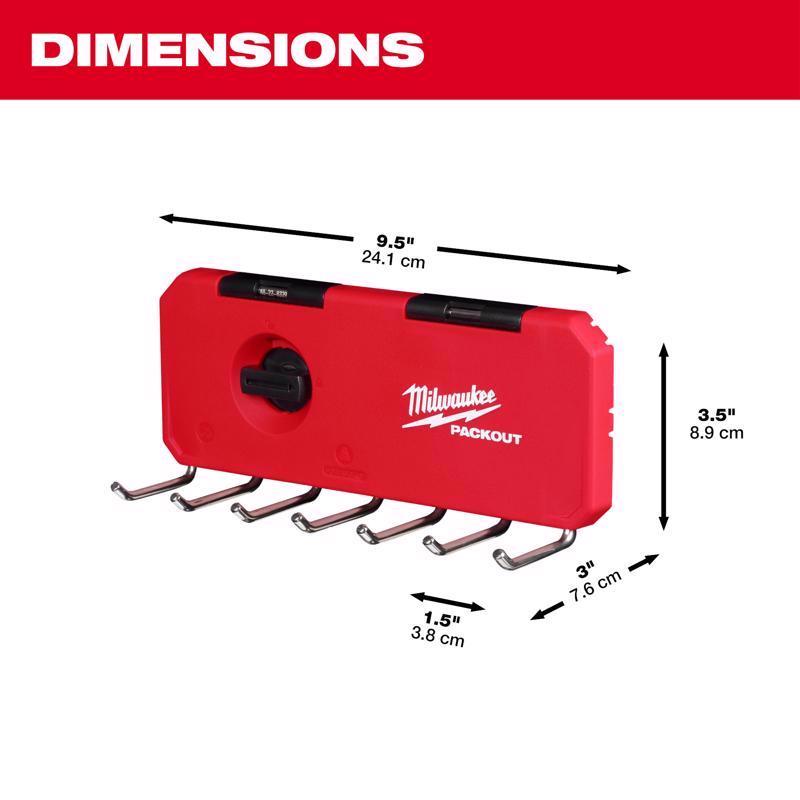 Milwaukee Packout Shop Storage Medium Black/Red Plastic 9.5 in. L Hook Rack 25 lb