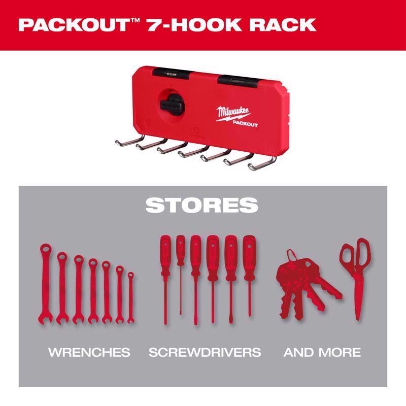 Milwaukee Packout Shop Storage Medium Black/Red Plastic 9.5 in. L Hook Rack 25 lb