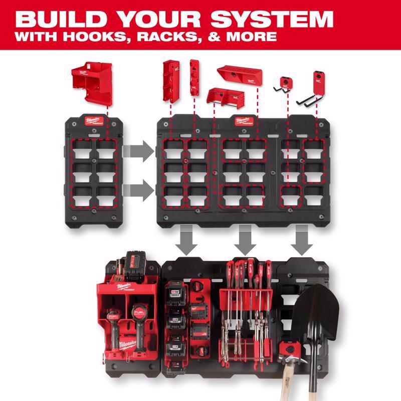 Milwaukee Packout Shop Storage Medium Black/Red Plastic 9.5 in. L Hook Rack 25 lb