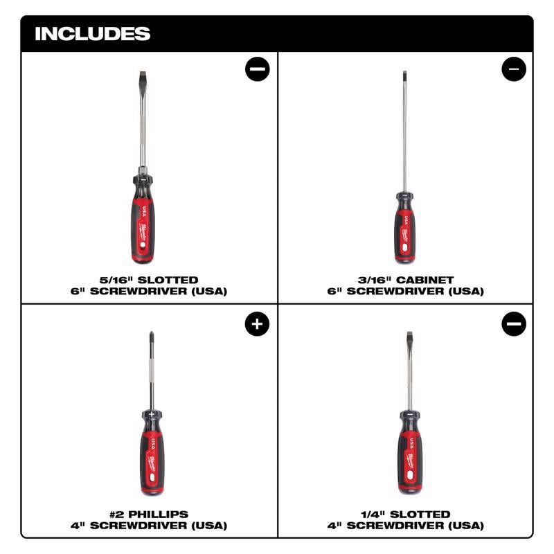 Milwaukee Phillips & Slotted Screwdriver Set 4 pc