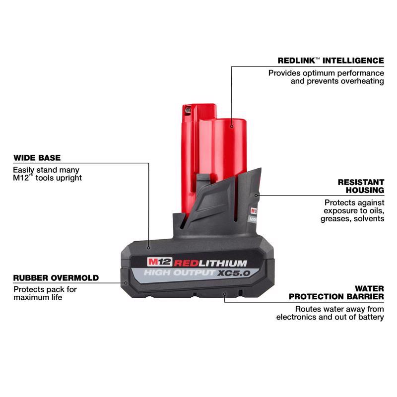 Milwaukee M12 RedLithium XC 5 Ah Lithium-Ion High Output Battery Pack