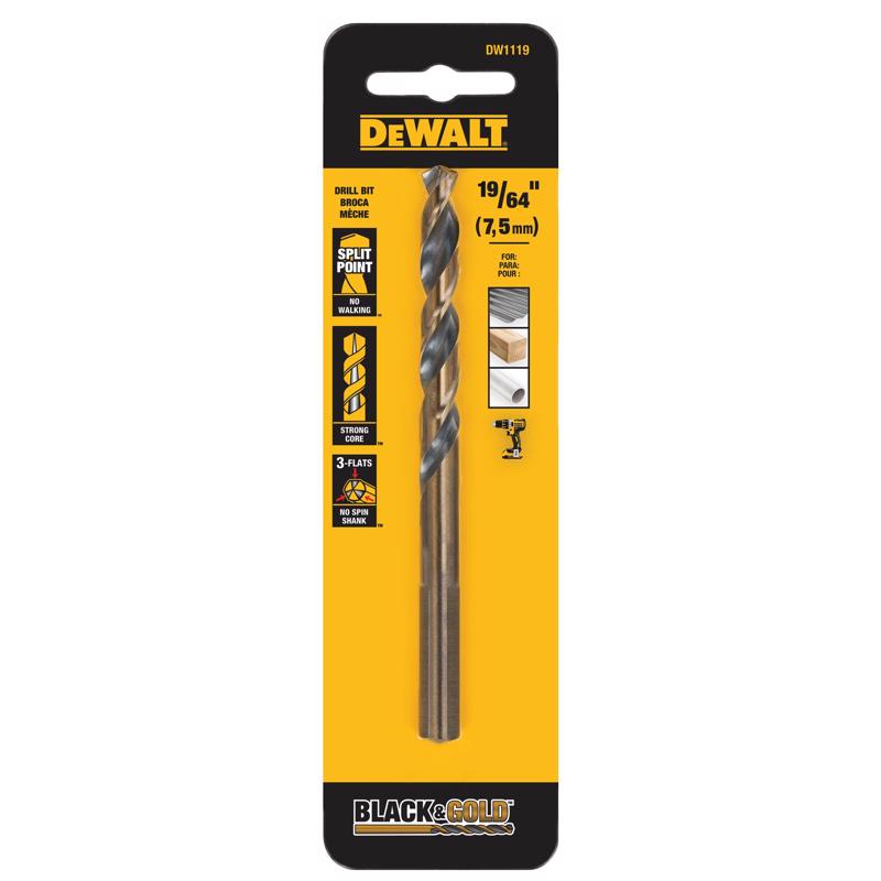DeWalt Black & Gold 19/64 in. High Speed Steel Split Point Drill Bit 3-Flat Shank