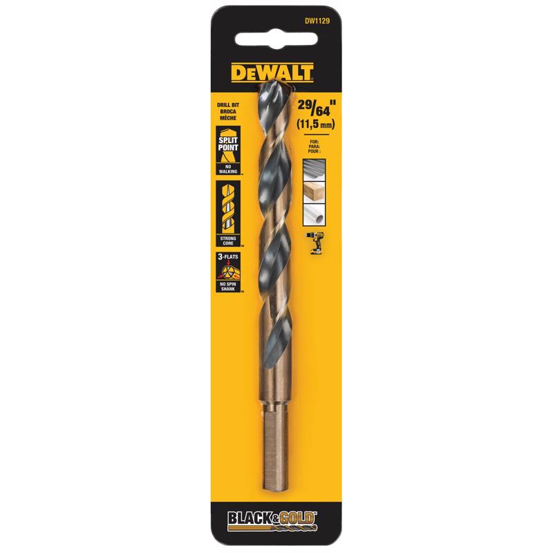 DeWalt Black & Gold 29/64 in. High Speed Steel Split Point Drill Bit 3-Flat Shank