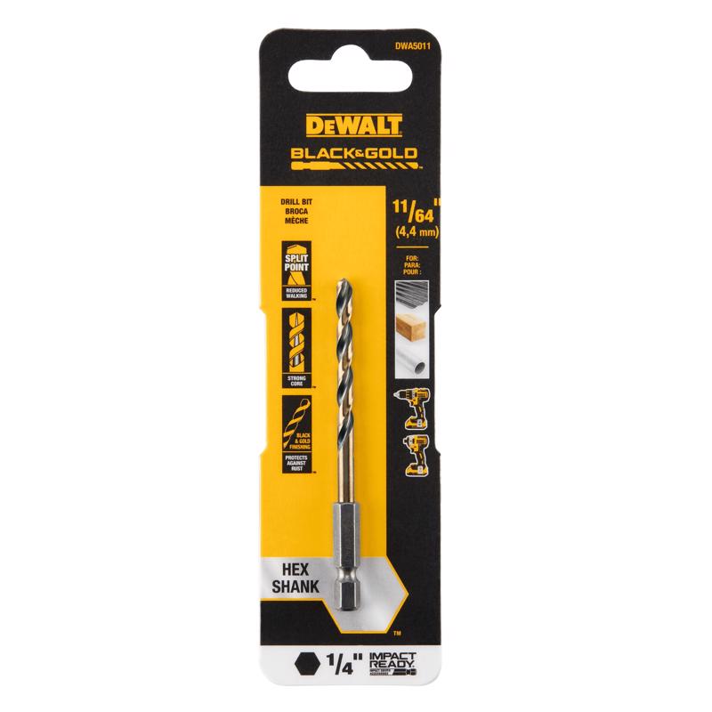 DeWalt Black & Gold 11/64 in. High Speed Steel Impact Ready Drill Bit Hex Shank