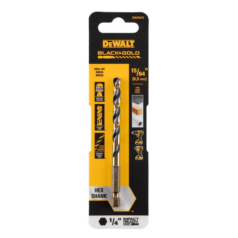 DeWalt Black & Gold 15/64 in. High Speed Steel Impact Ready Drill Bit Hex Shank