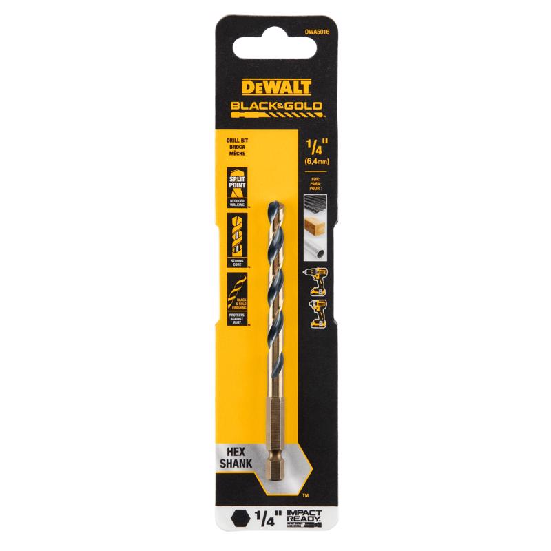 DeWalt Black & Gold 1/4 in. High Speed Steel Impact Ready Drill Bit Hex Shank