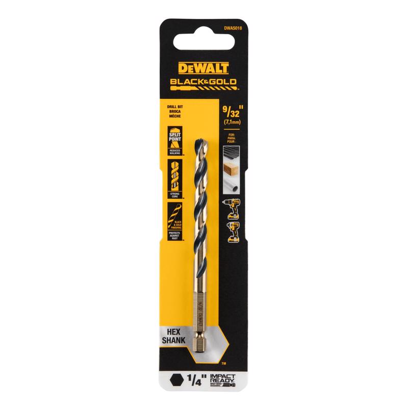 DeWalt Black & Gold 9/32 in. High Speed Steel Impact Ready Drill Bit Hex Shank