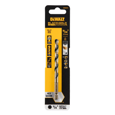 DeWalt Black & Gold 9/32 in. High Speed Steel Impact Ready Drill Bit Hex Shank