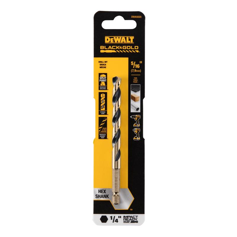 DeWalt Black & Gold 5/16 in. High Speed Steel Impact Ready Drill Bit Hex Shank
