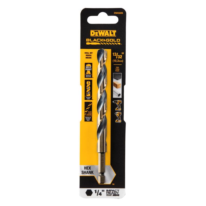 DeWalt Black & Gold 13/32 in. High Speed Steel Impact Ready Drill Bit Hex Shank