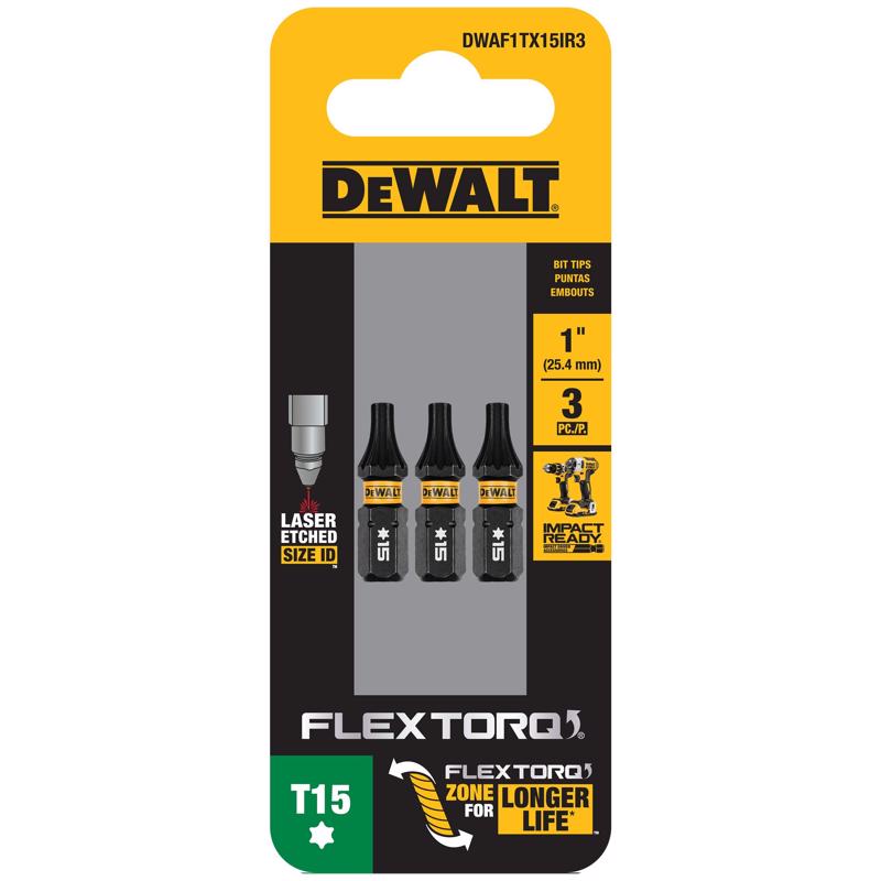 DeWalt FlexTorq Torx T15 X 1 in. L Impact Driver Bit Set Steel 3 pc