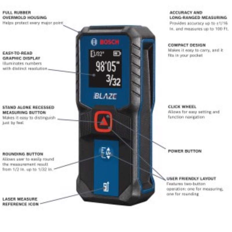 Blaze BLAZE 1.7 in. L X .9 in. W Laser Measure 100 ft. Black/Blue 3 pc