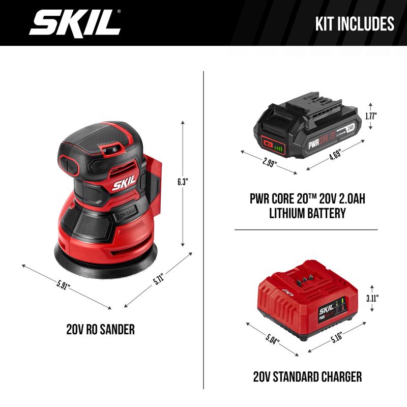 SKIL 20V PWR Core 20 Cordless Random Orbit Sander Kit (Battery & Charger)