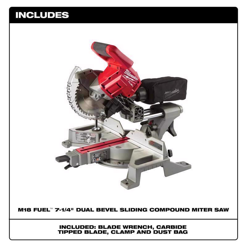 Milwaukee M18 FUEL 7-1/4 in. Cordless Brushless Dual-Bevel Sliding Compound Miter Saw Tool Only