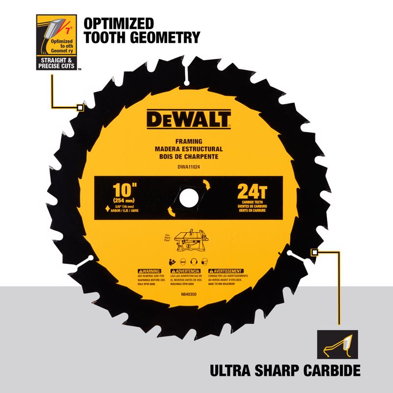 DeWalt 10 in. D X 5/8 in. Carbide Tipped Framing Saw Blade 24 teeth
